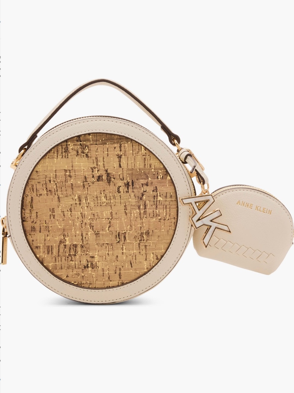 Anne Klein Beige and Gold Round Top-Handle Crossbody with Charm